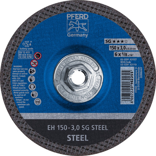 PFERD 63119 6" x 1/8" Cut-Off Wheel, 5/8-11 Thd. A 24 S SG - Type 27