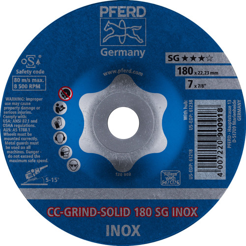 PFERD 61218 7" CC-GRIND-SOLID 7/8" A.H. - SG for STAINLESS / INOX