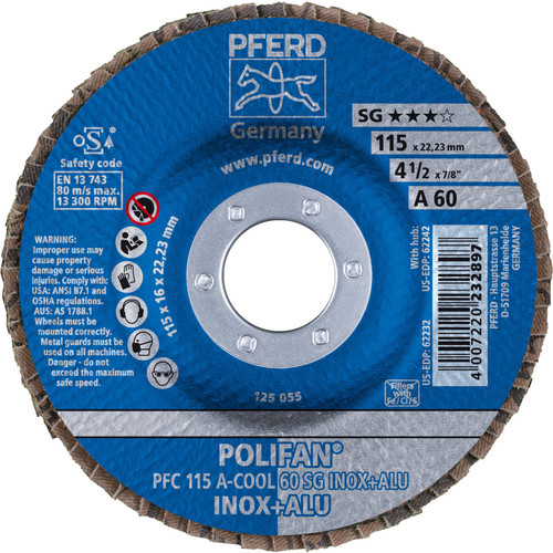 PFERD 62232 4-1/2" x 7/8" POLIFAN Flap Disc - Conical SG Aluminum Oxide COOL 60G