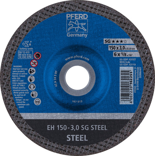 PFERD 63107 6" x 1/8" Cut-Off Wheel, 7/8" AH A 24 S SG - Type 27