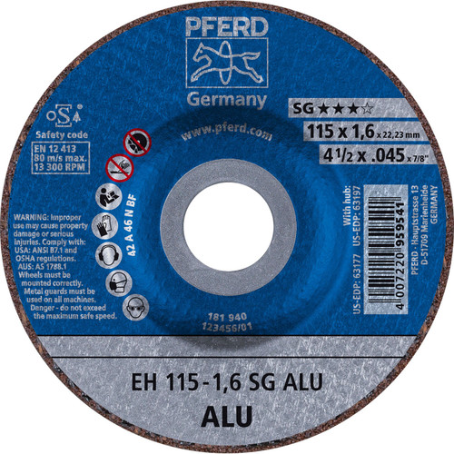 PFERD 63177 4-1/2" x .045" Cut-Off Wheel 7/8" AH A 46 N SG ALU - Type 27