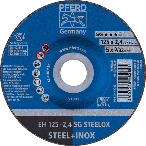 PFERD 63205 5" x 3/32" Cut-Off Wheel, 7/8" AH A 46 R SG-INOX - Type 27