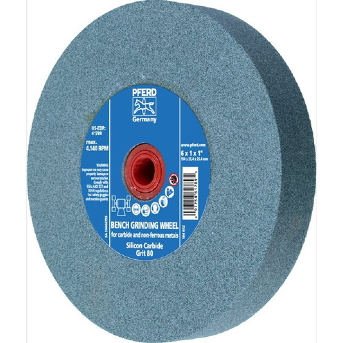 PFERD 61789 6" x 1" Vitrified Bench Wheel 1" A.H., Silicon Carbide, 80 Grit