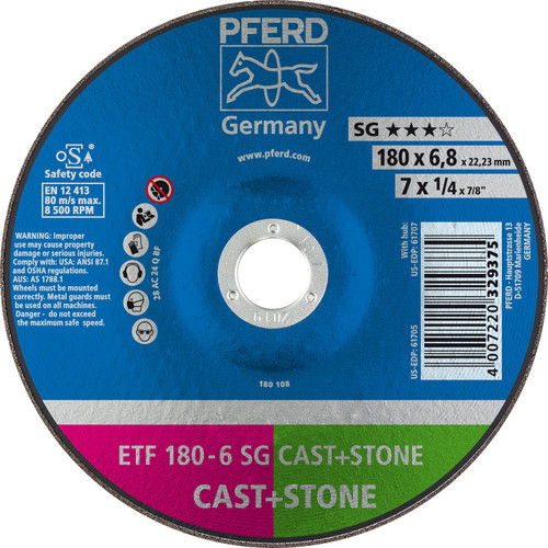 PFERD 61705 7" x 1/4" Grinding Wheel, 7/8" AH T28 C 24 Q SG - Saucer