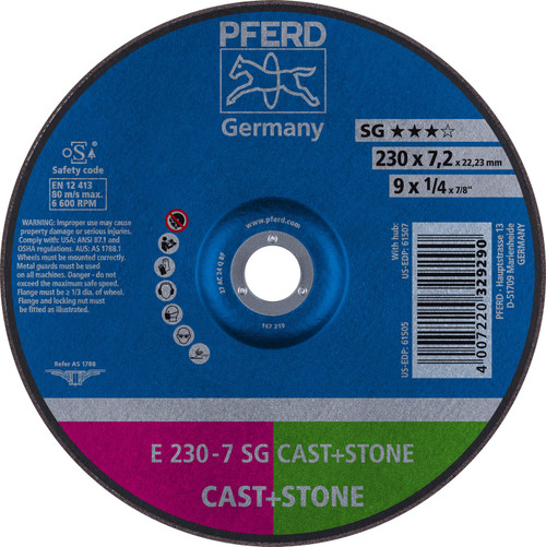 PFERD 61505 9" x 1/4" Grinding Wheel 7/8" AH C24S SG for Masonry Type 27