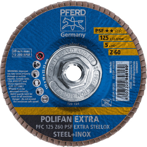 PFERD 60663 5" x 5/8-11 POLIFAN Flap Disc - Conical PSF-EXTRA Zirconia 60G