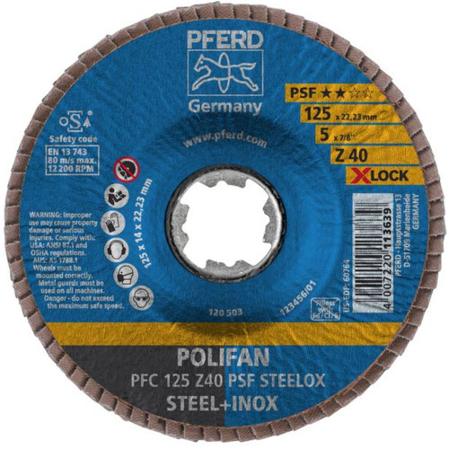 PFERD 60764 5" X-LOCK POLIFAN Flap Disc - Conical Z PSF STEELOX Zirconia 40G