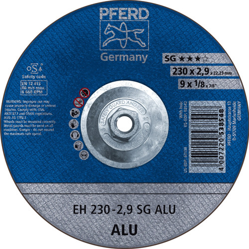 PFERD 63142 9" x 1/8" Cut-Off Wheel 5/8-11 A30N SG-ALU For Alum. Type 27