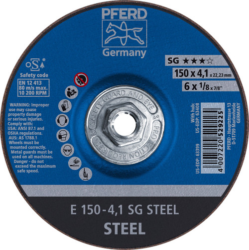 PFERD 63408 6" x 1/8" Pipeline Wheel 5/8-11 A 24 R SG-PIPE Type 27