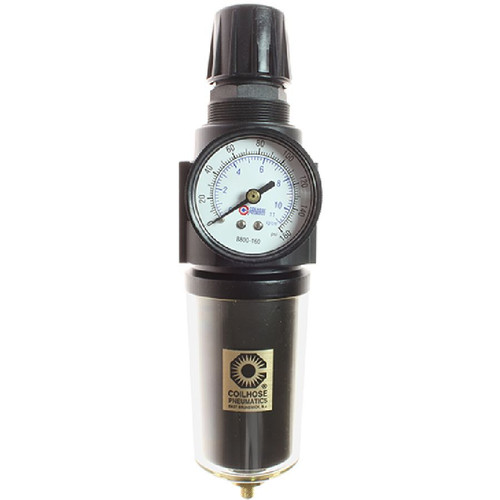 Coilhose Pneumatics 27FC4-GHS 27 Series 1/2" Integral Filter/Regulator, Gauge, 0-250 psi, Metal Bowl w/ Sight Glass