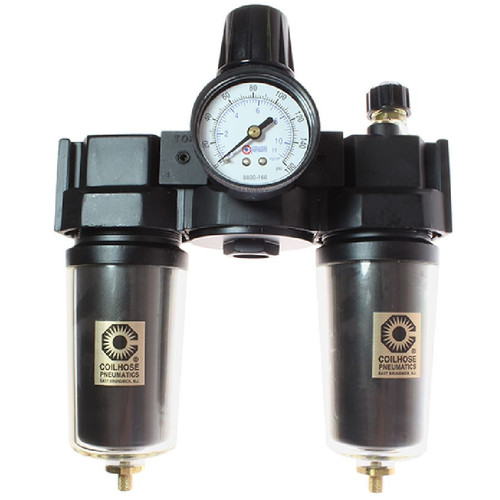 Coilhose Pneumatics 27FRL4-GS 27 Series 1/2" Filter + Regulator + Lubricator, Gauge, Metal Bowl w/ Sight Glass
