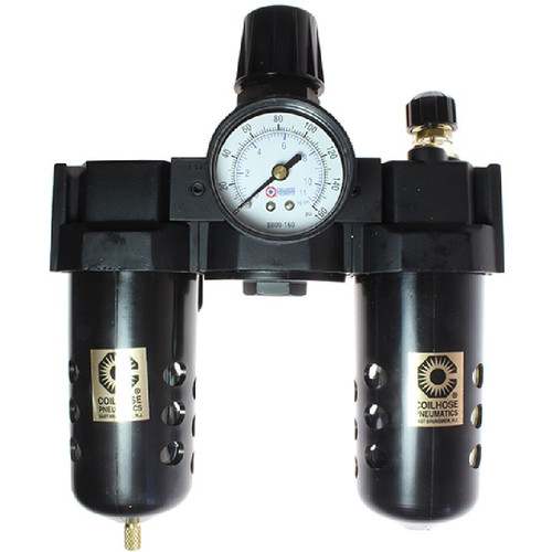 Coilhose Pneumatics 27FRL3-DG 27 Series 3/8" Filter + Regulator + Lubricator, Auto Drain, Gauge