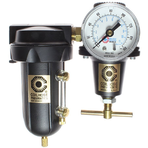 Coilhose Pneumatics 8868AAGMDH Heavy Duty Series Filter, Regulator, 1", Gauge, Metal Bowl, Automatic Drain, 0-200 psi