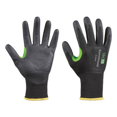 Honeywell 24-9518B/10XL CoreShield A4/D Coated Cut Resistant Glove, 10/XL, MF, 18G, Black