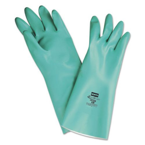 Honeywell LA132G/8 Nitriguard Plus Unsupported Nitrile Gloves, Straight, Flocked, 8, Green