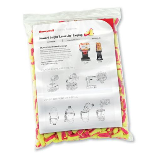 Honeywell LL-LS4-REFILL Earplug Dispenser Refills, Bag, Magenta/Yellow, Laser Lite