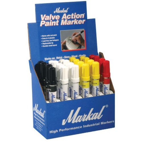 MARKAL 96819 Valve Action Paint Marker kit (8)White;(8)Yellow;(4)Red;(4)Black (24pk)