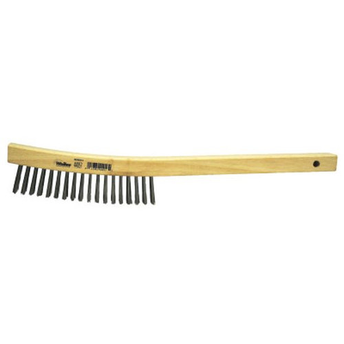 WEILER 44057 Curved Handle Scratch Brush 14" 4X18 Rows SS Wire Wood Handle