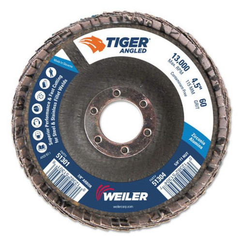 WEILER 51301 Tiger Zirconium Angled Flap Disc, 7/8", 60 Grit
