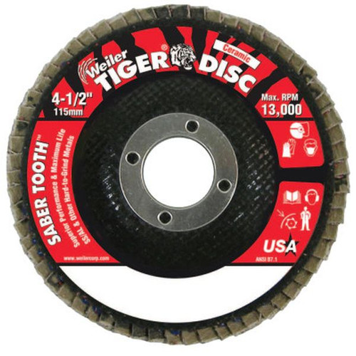 WEILER 50101 SaberTooth Ceramic Flap Disc 4 1/2" 40 Grit 7/8" Arbor 13000RPM