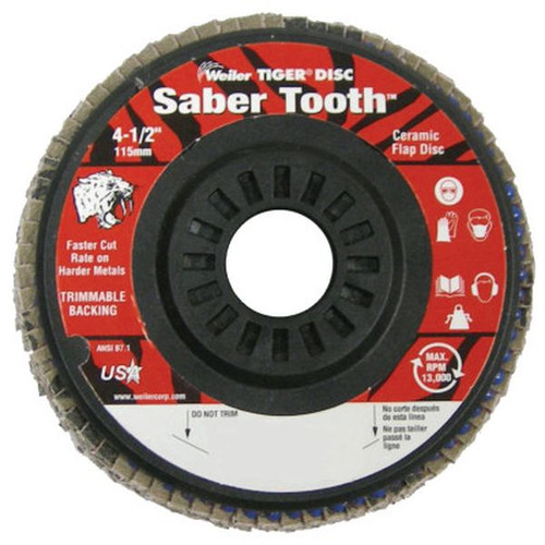 WEILER 50118 SaberTooth Ceramic Flap Disc 4-1/2" 60 Grit 7/8 Arbor 13000RPM