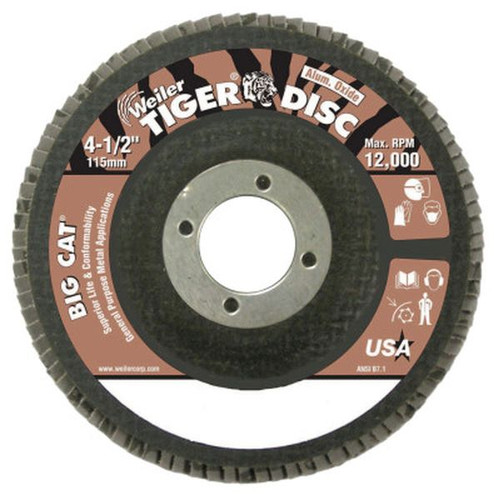 WEILER 50764 BigCat High Density Flat Flap Disc 4.5" 60 Grit 7/8 Arbor 12000RPM