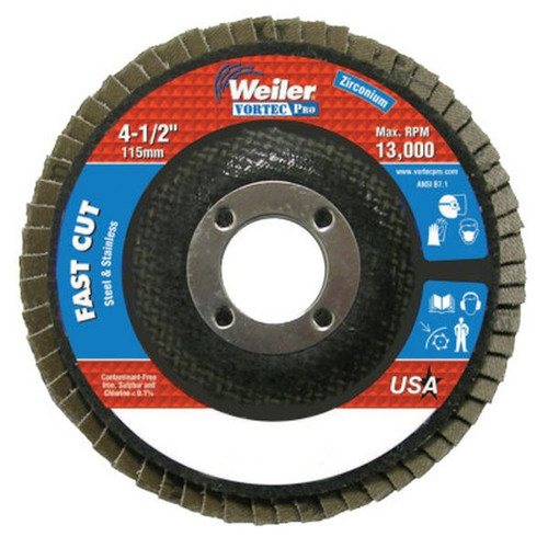 WEILER 31401 4-1/2" x 7/8", Abrasive Flap Disc, Flat, Phenolic Backing, 36Z