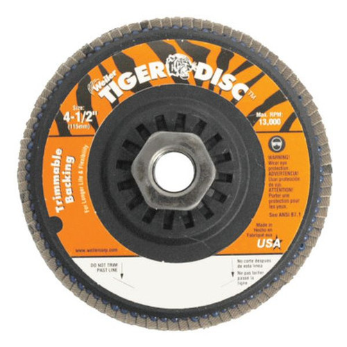 WEILER 50007 Trimmable Tiger Flap Disc, 4 1/2", 60 Grit, 5/8 Arbor, 13000RPM