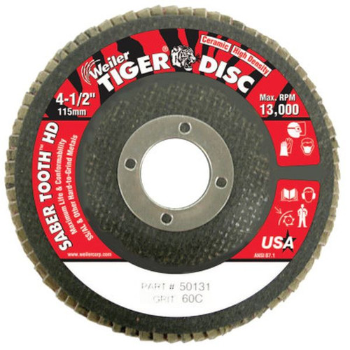 WEILER 50131 SaberTooth Abrasive Flap Disc Ceramic 4 1/2" Dia. x 7/8" 60 Grit