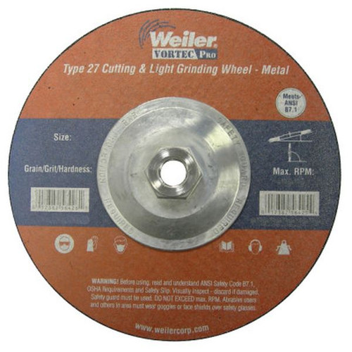 WEILER 56423 Wolverine Combo Wheels, 9" Dia, 1/8" Thick, 5/8" Arbor, 24 Grit, T