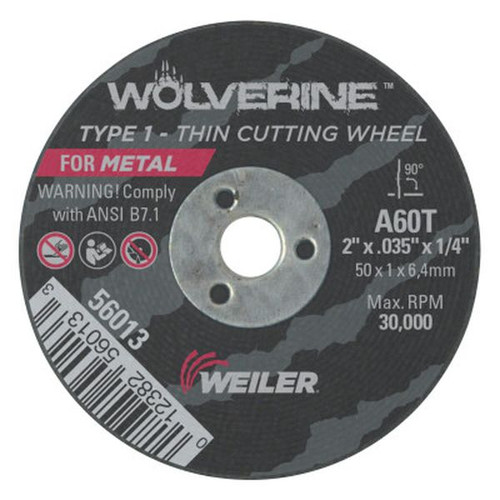 WEILER 56013 Wolverine Thin Cutting Wheels 2" Dia .035" Thick 60 Grit Aluminum Oxide