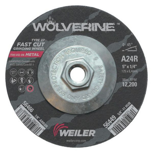 WEILER 56449 Wolverine Grinding Wheels 5" Dia 1/4" Thick 5/8" Arbor 24 Grit R