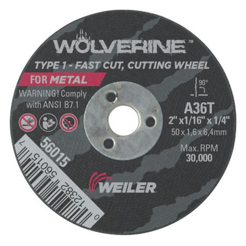 WEILER 56015 Wolverine Thin Cutting Wheels 2" x 1/16" Thick 36G Aluminum Oxide