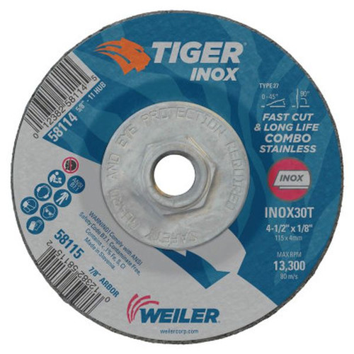 WEILER 58114 Tiger-ox Combo Wheels, 4.5" Dia, 1/4" Thick, 7/8" Arbor