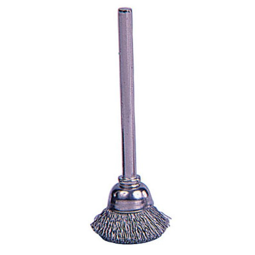 WEILER 26071 Miniature Stem-Mounted Cup Brush, 5/8" Dia., .003" Steel Wire