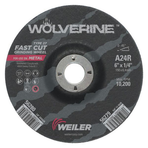 WEILER 56280 Wolverine Thin Cutting Wheels 6" Dia 1/4 Thick 7/8 Arbor 24 Grit