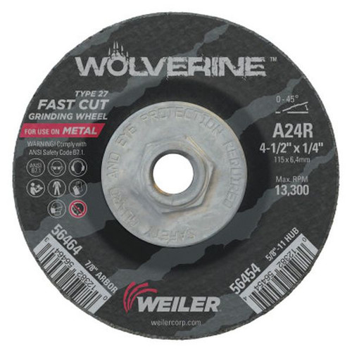 WEILER 56454 Wolverine Grinding Wheels 4 1/2" Dia 1/4" Thick 5/8" - 11 24 Grit R