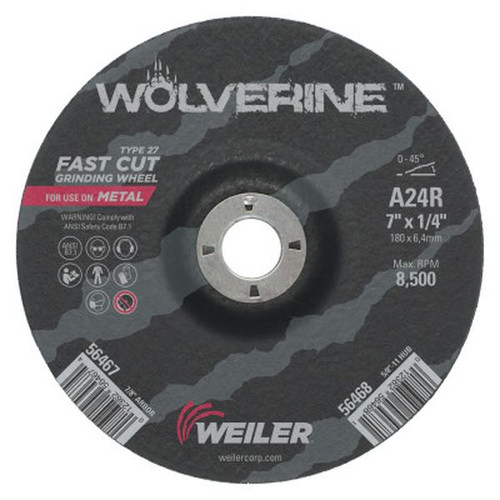 WEILER 56467 Wolverine Grinding Wheels 7" Dia 1/4" Thick 7/8" Arbor 24 Grit R
