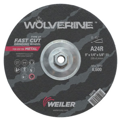 WEILER 56470 Wolverine Grinding Wheels 9" Dia 1/4" Thick 5/8" Arbor 24 Grit R