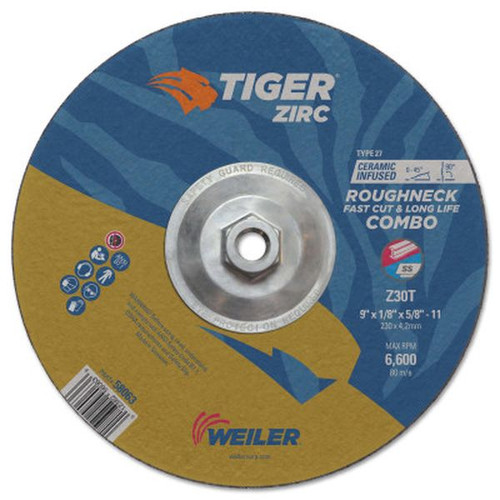 WEILER 58063 Tiger Roughneck Combo Wheels 9" Dia. 1/8" Thick 30 Grit Zirconium