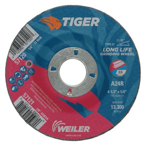 WEILER 57121 Tiger Grinding Wheels, 4 1/2" Dia, .045" Thick, 7/8" Arbor