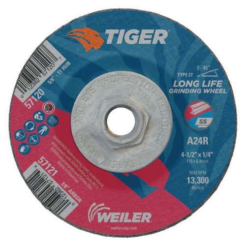WEILER 57120 Tiger Grinding Wheels, 4 1/2" Dia, .045" Thick 5/8"-11 Arbor