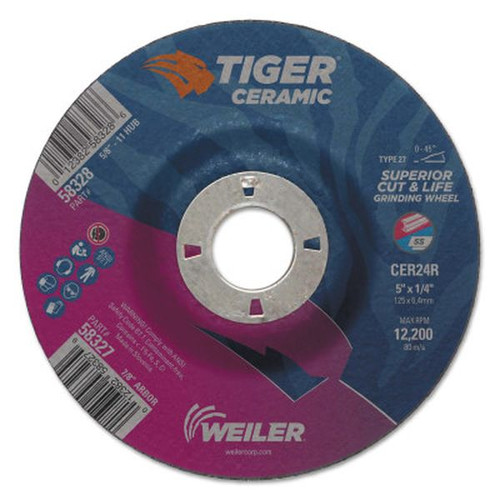 WEILER 58327 Tiger Ceramic Grinding Wheels 5" Dia. 1/4" Thick 7/8" Arbor 24 Grit