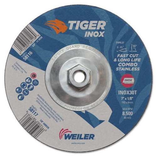 WEILER 58116 Tiger-ox Combo Wheels, 7" Dia., 1/8" Thick, 30 Grit, Aluminum Oxide
