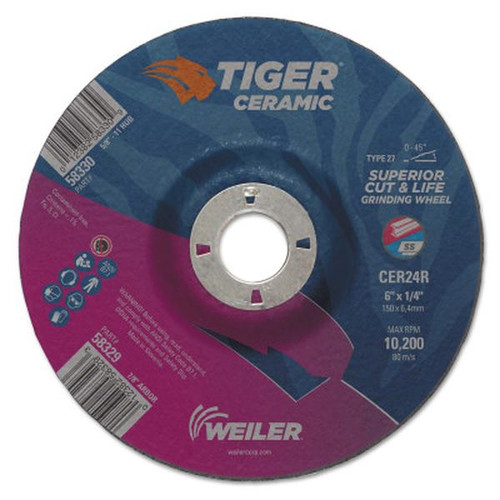 WEILER 58329 Tiger Ceramic Grinding Wheels 6" Dia. 1/4" Thick 7/8" Arbor 24 Grit