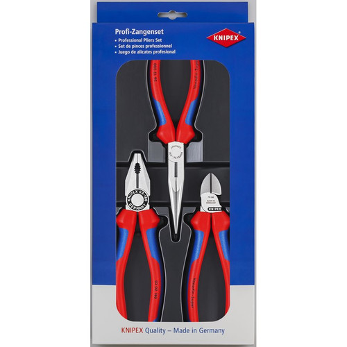 KNIPEX 002011 3 Pc Assembly Pack: Combination Pliers, Long Nose Pliers, Diagonal Cutters-Comfort Grip