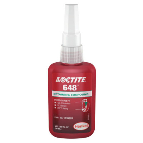 LOCTITE 1835920 648 Rapid Cure Retaining Compound, 50ml Bottle, Green, 3,900psi
