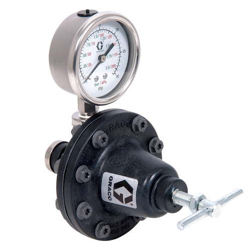 GRACO 236450 - Lightweight Low Pressure Fluid Regulator, 20-100 PSI Range, Acetal, Spring, 1/4 NPT(F) x 1/4 NPT(F), 1/4 NPT(F) Port, 0.5 gpm, with Gauge