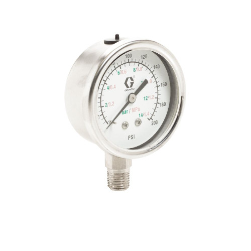 GRACO 187876 - Stainless Steel Low Pressure Fluid Gauge, 1/4 Nptm, 0-300 PSI