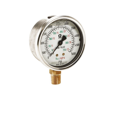 GRACO 105770 - Pressure Gauge, Stainless Steel, 0-1000 PSI, Bottom Mount, 1/4" NPT(M)
